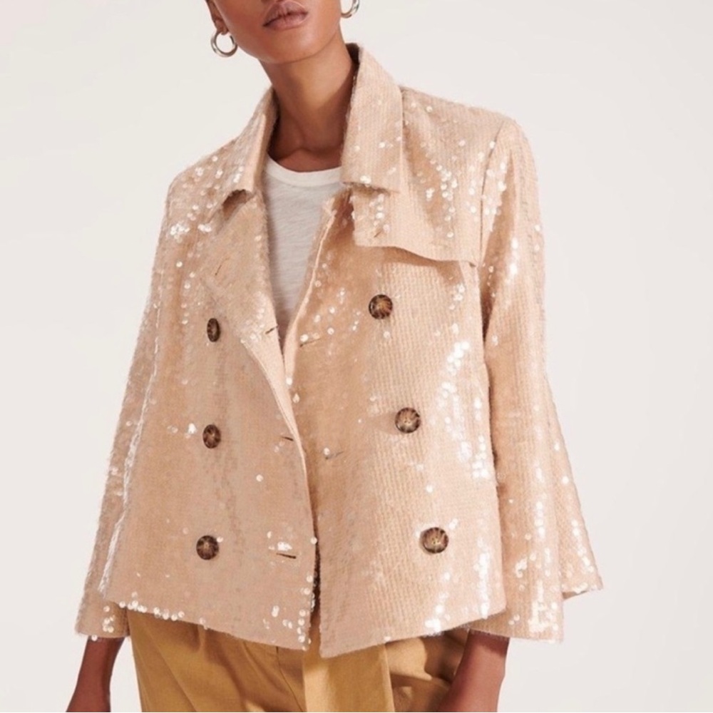 Veronica Beard Darya Khaki Sequin Double-Breasted Jacket Size 8